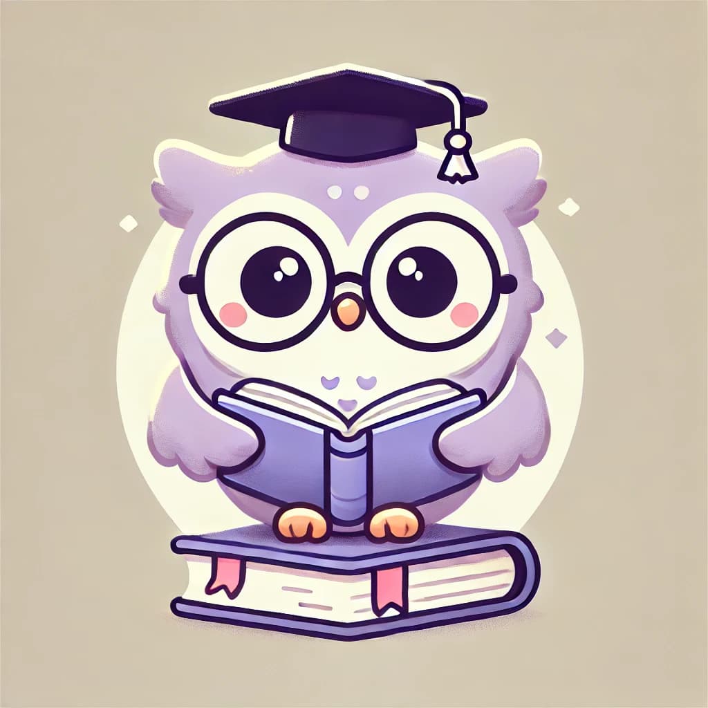 Wise owl with glasses reading a book